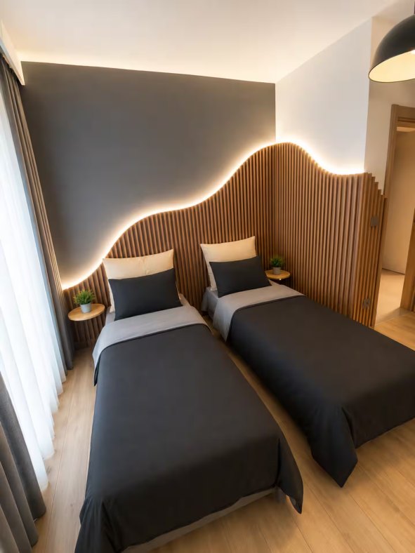 Bedroom 1 seating area with television