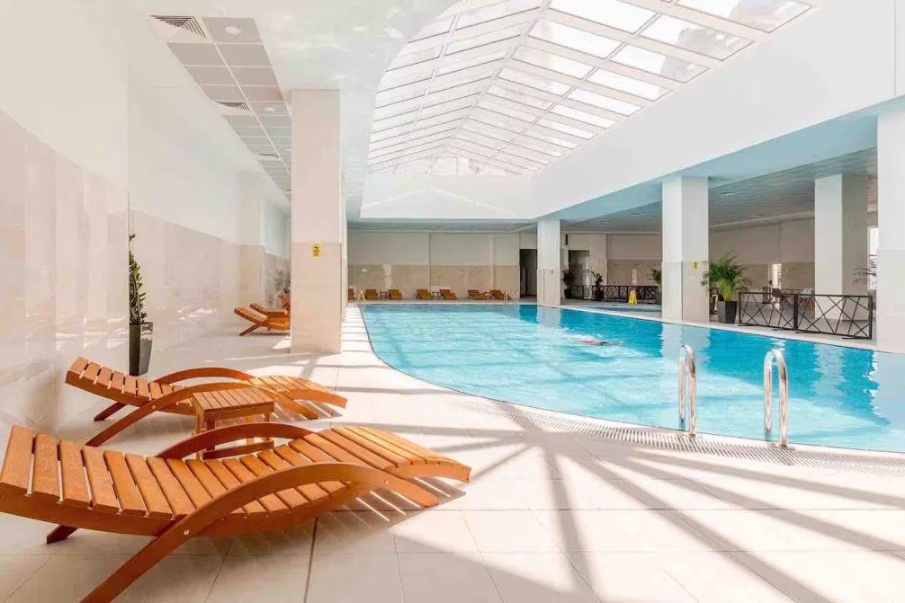 Sky Wellness swimming pool with panoramic views over Skopje
